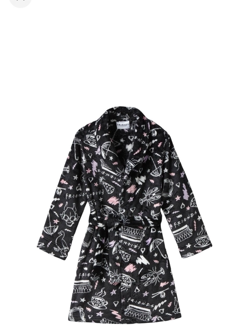 Target Black Plush 'Friends' Graphic Robe with Pink & White Accents